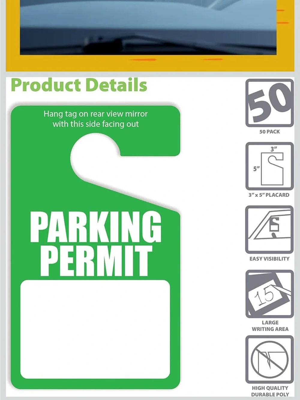 Green Hanging Parking Permit Tags - 50 Pack